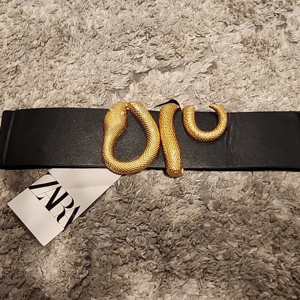 Zara Black and Gold Snake Buckle Belt